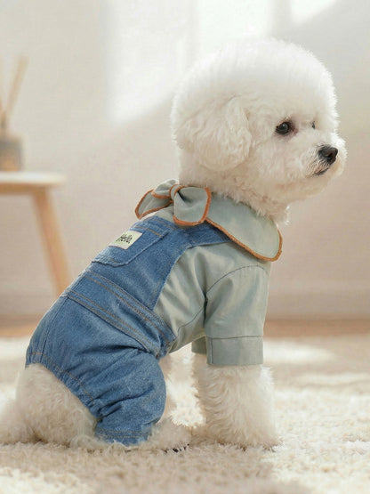 Denim Bow-Knot Pet Jumpsuit – Pocketed Dog & Cat Jean Romper – view 2