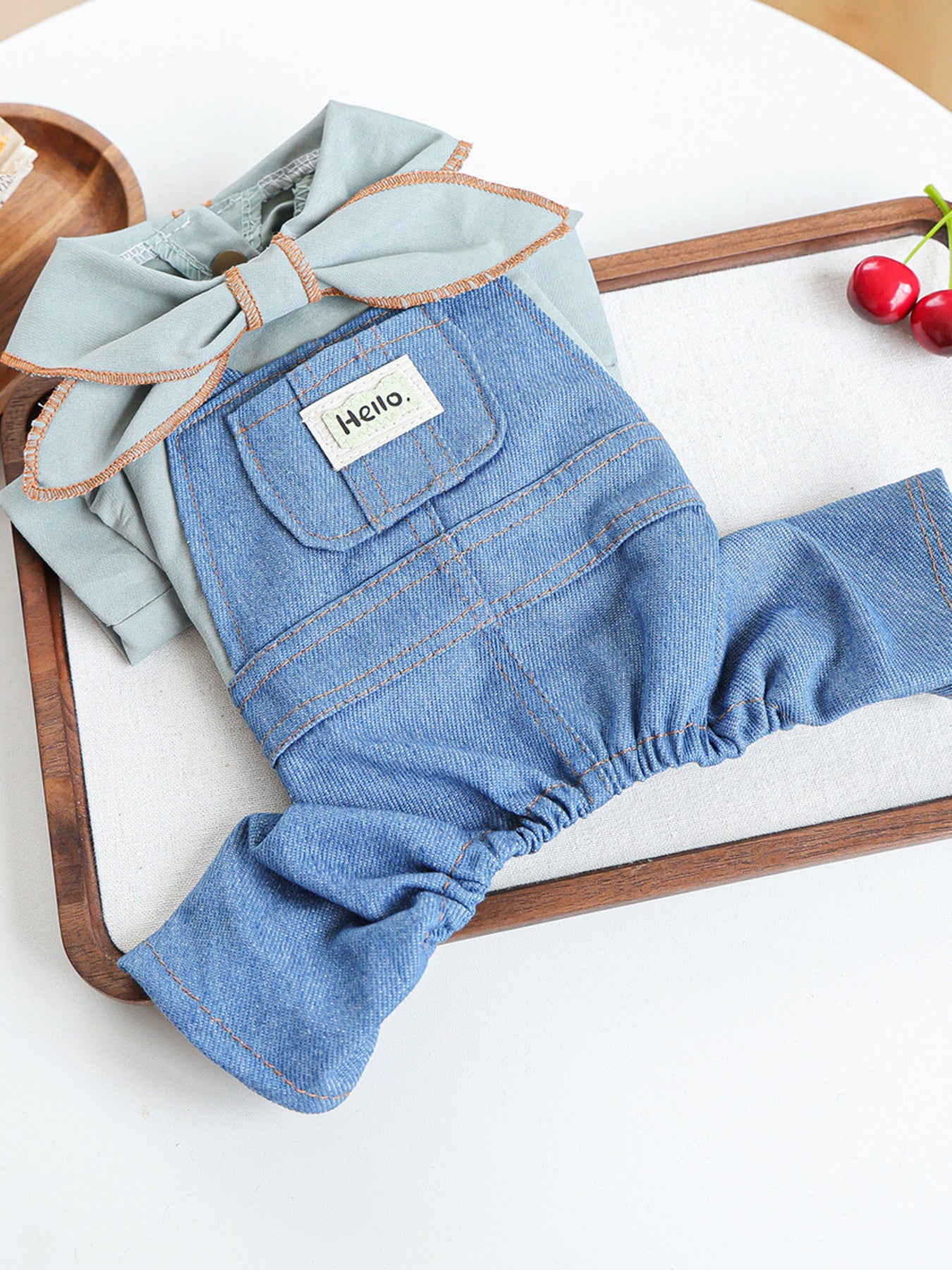 Denim Bow-Knot Pet Jumpsuit – Pocketed Dog & Cat Jean Romper – view 4