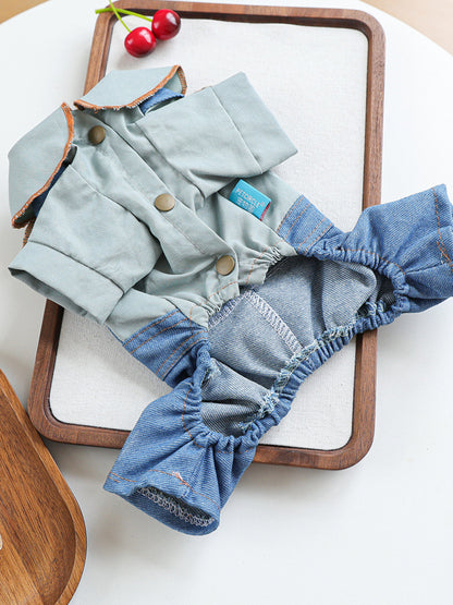 Denim Bow-Knot Pet Jumpsuit – Pocketed Dog & Cat Jean Romper – view 5