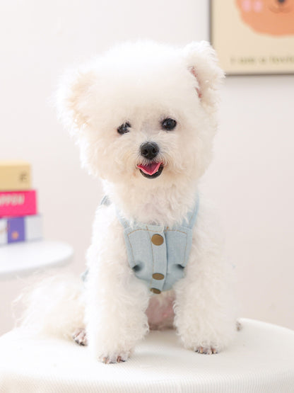 Denim Lace-Up Ruffle Pet Dress – Bow-Accent Dog & Cat Fashion Dress – view 2