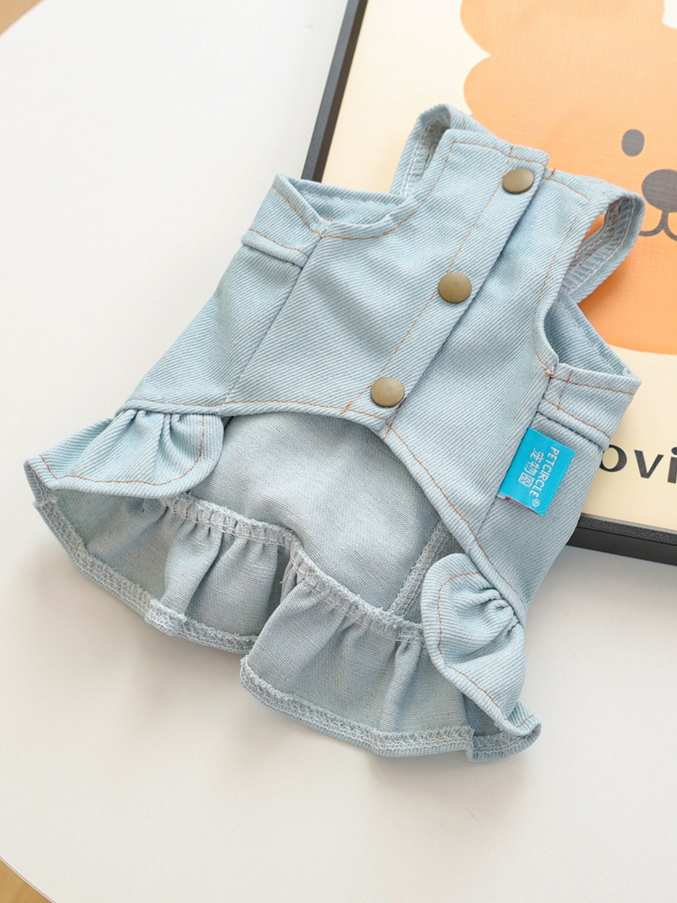 Denim Lace-Up Ruffle Pet Dress – Bow-Accent Dog & Cat Fashion Dress – view 6