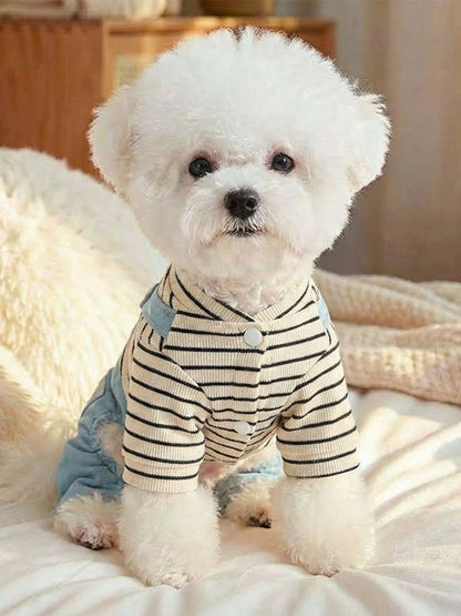 Denim Patchwork Pet Jumpsuit – Embroidered Pocketed Dog & Cat Romper – view 3