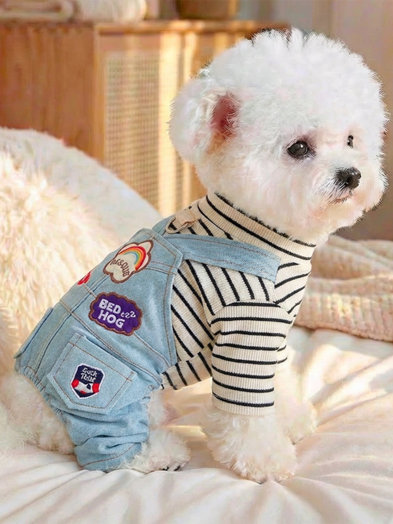 Denim Patchwork Pet Jumpsuit – Embroidered Pocketed Dog & Cat Romper – view 4
