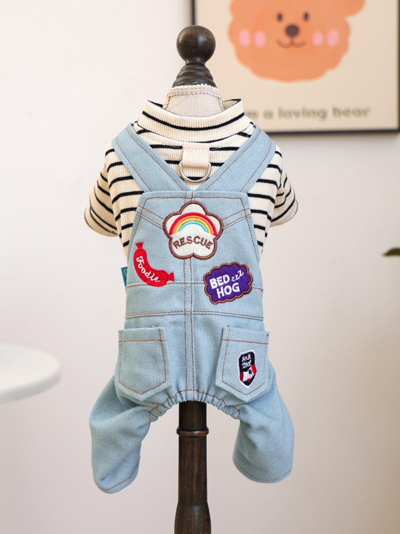 Denim Patchwork Pet Jumpsuit – Embroidered Pocketed Dog & Cat Romper – view 5