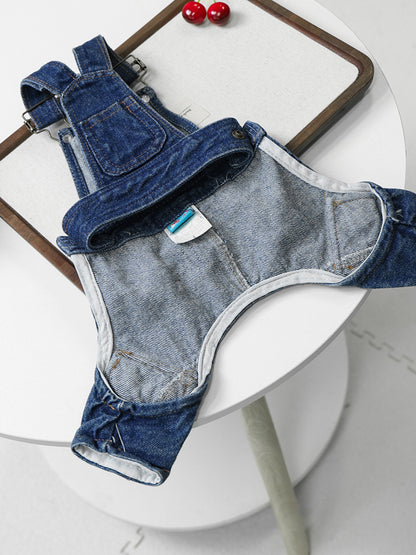 Denim Pet Overalls – Button-Up Pocketed Dog & Cat Jean Overalls – view 4