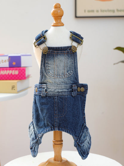 Denim Pet Overalls – Button-Up Pocketed Dog & Cat Jean Overalls – view 8