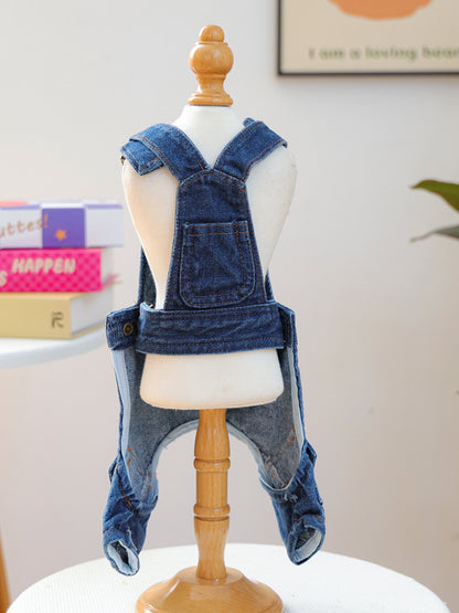 Denim Pet Overalls – Button-Up Pocketed Dog & Cat Jean Overalls – view 9