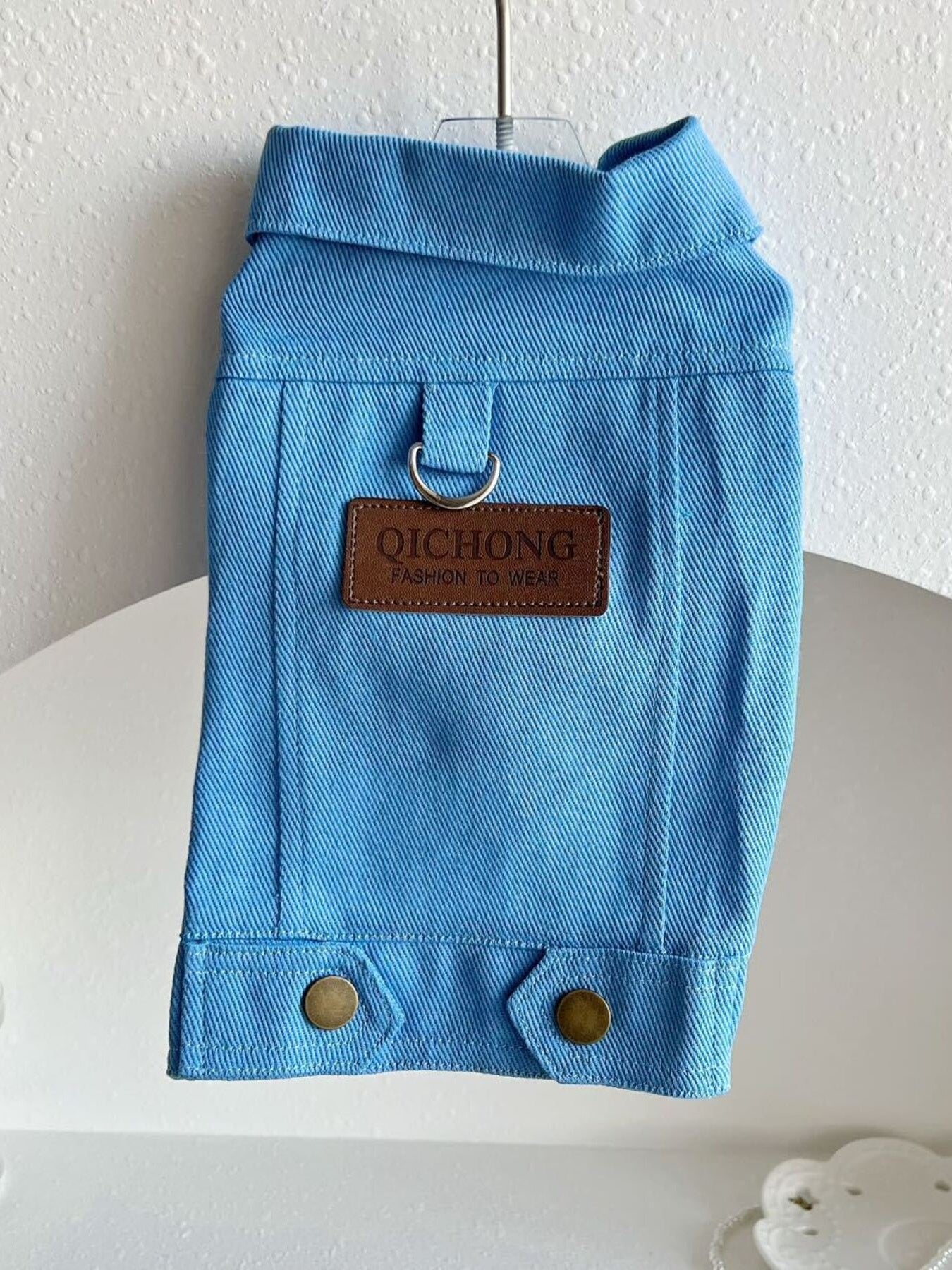 Denim-style pet jean jacket with buttons and pockets for dogs and cats