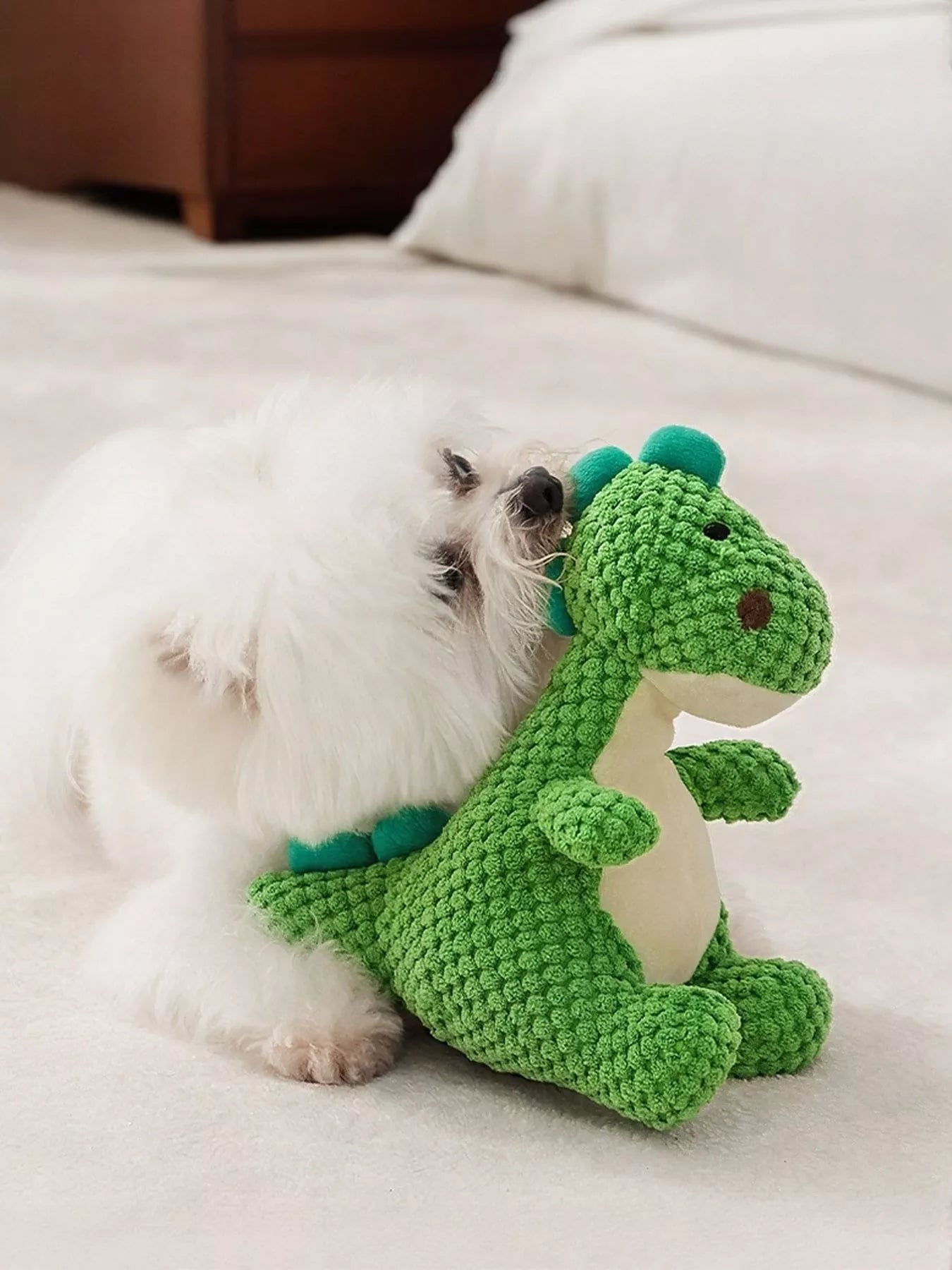 Dinosaur squeaky cotton plush chew toy for dogs and cats