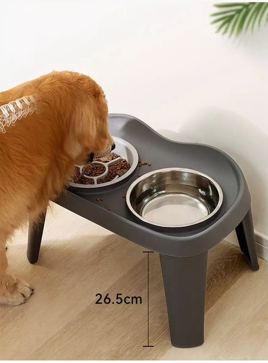 Double stainless steel pet bowls with elevated stand for dogs and cats