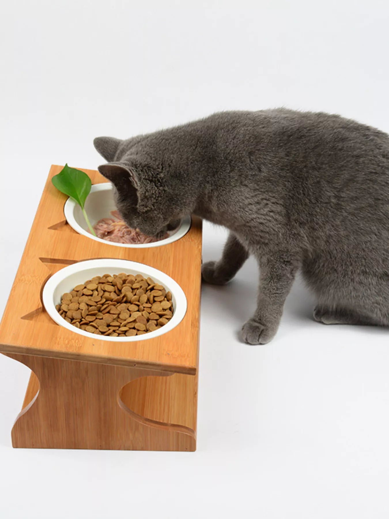 Elevated Double Ceramic Pet Bowls with Bamboo Stand – 3-Piece Raised Feeding Set – view 2
