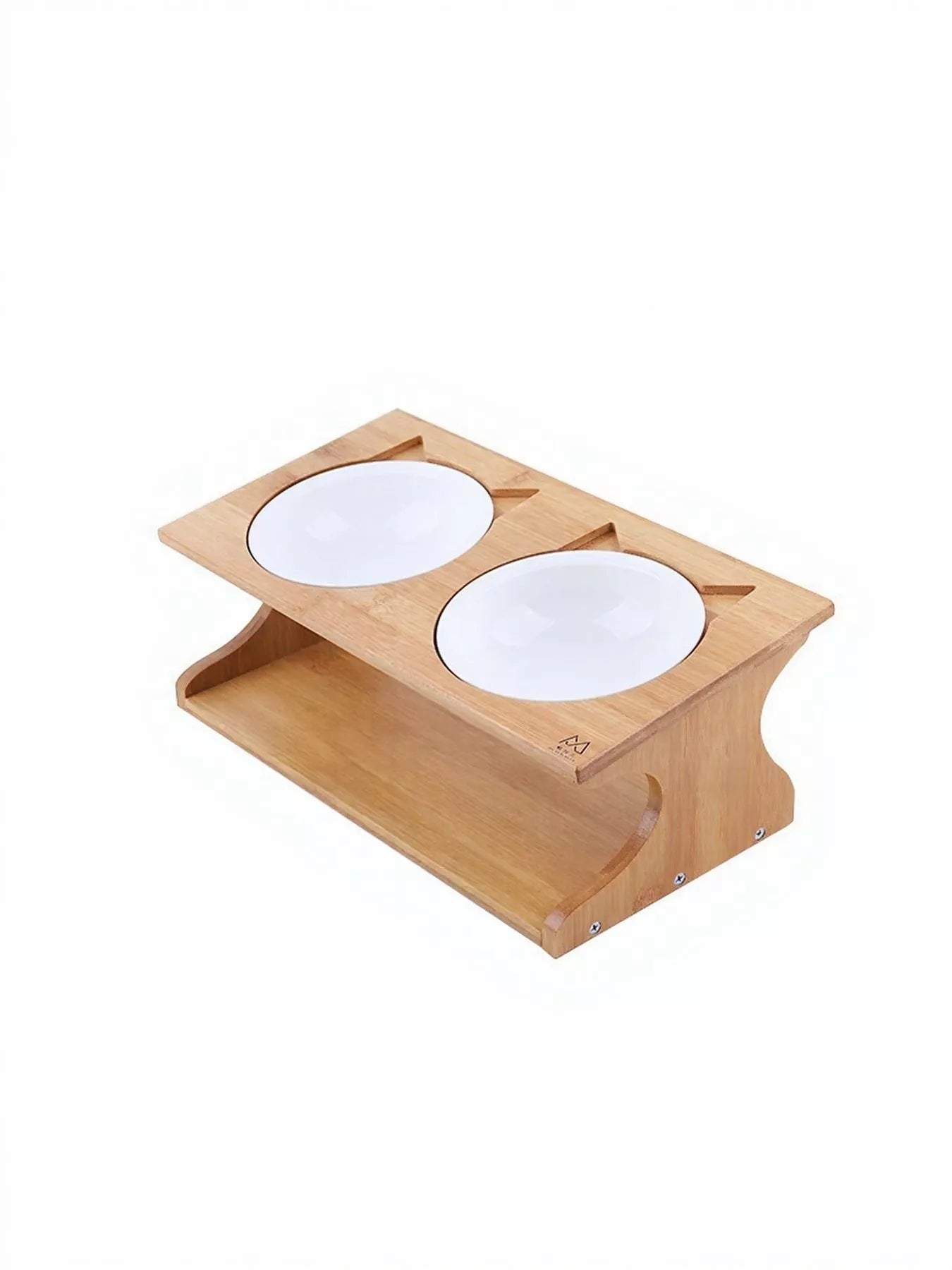 Elevated Double Ceramic Pet Bowls with Bamboo Stand – 3-Piece Raised Feeding Set – view 4