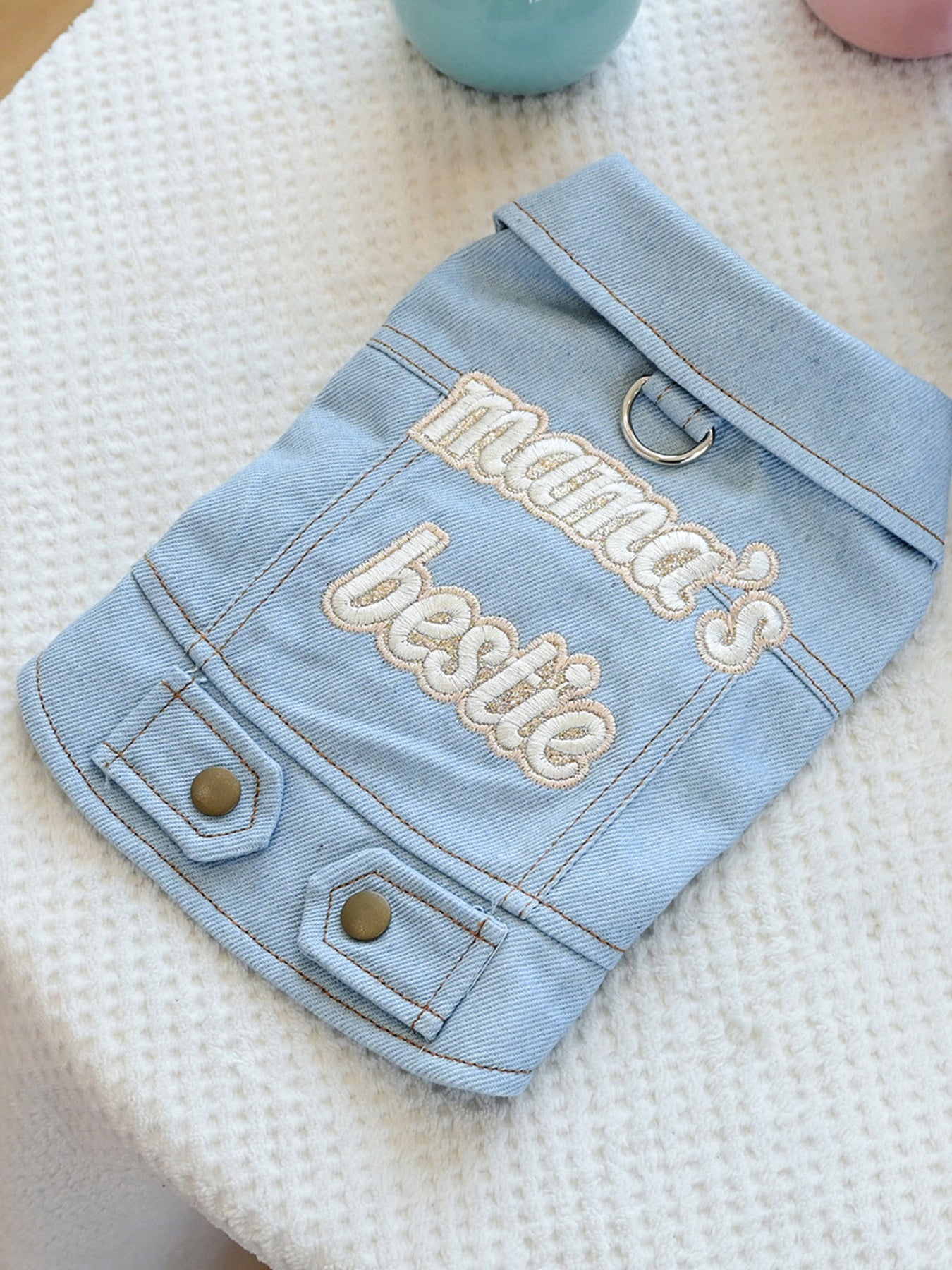 Embroidered Denim Pet Jacket – Button-Up Dog & Cat Jean Jacket with Bow – view 3
