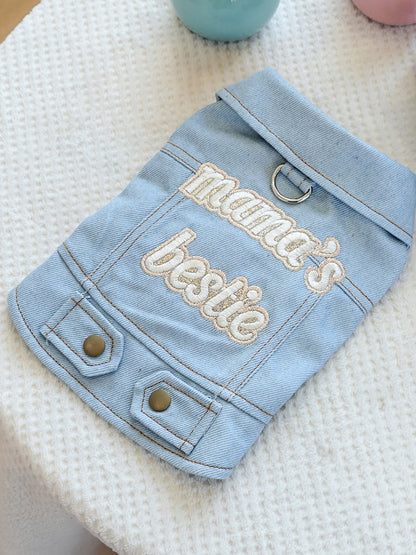 Embroidered Denim Pet Jacket – Button-Up Dog & Cat Jean Jacket with Bow – view 3