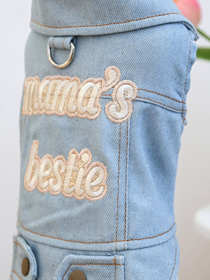 Embroidered Denim Pet Jacket – Button-Up Dog & Cat Jean Jacket with Bow – view 5
