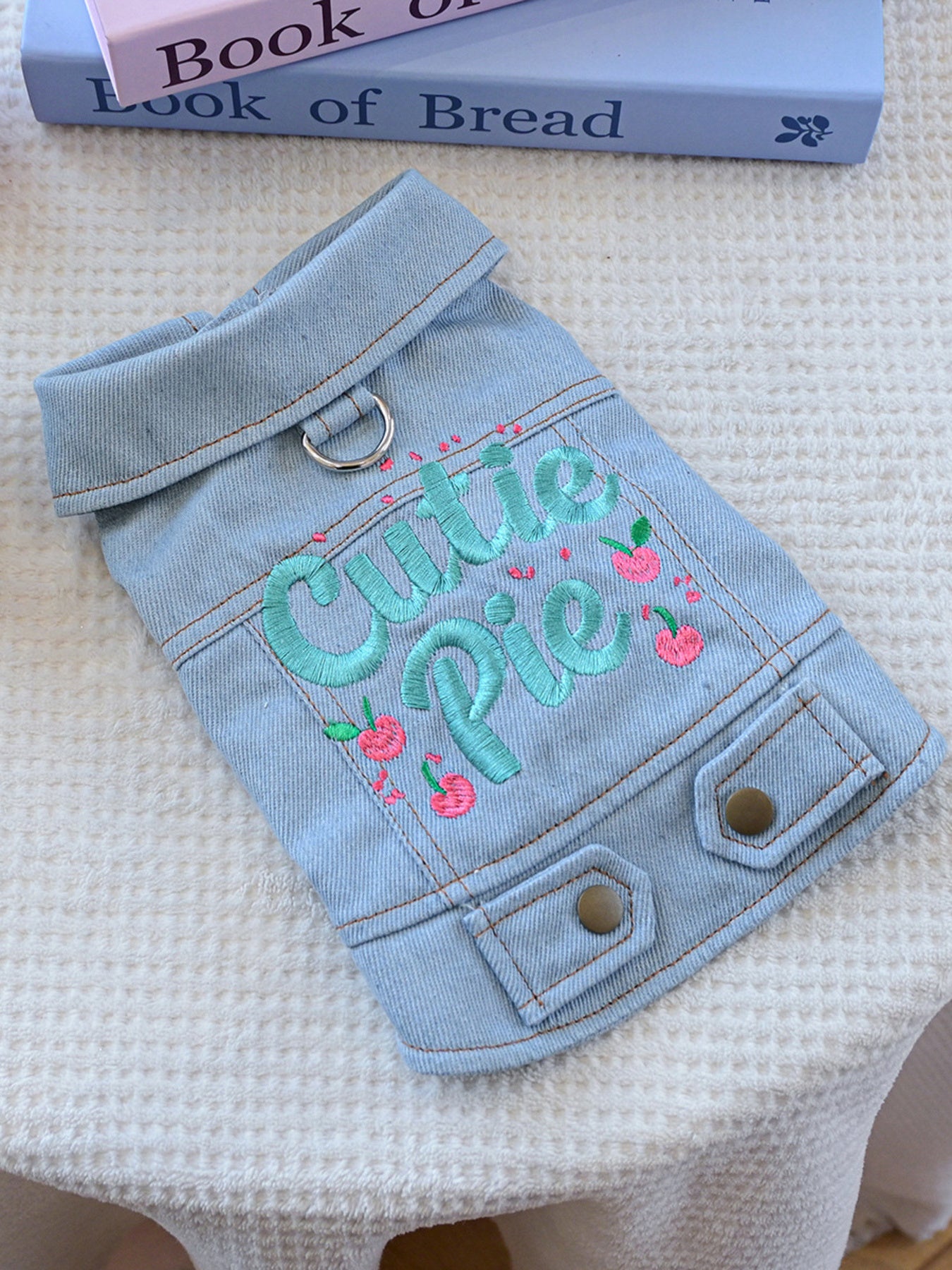 Embroidered Denim Pet Jacket – Button-Up Dog & Cat Jean Jacket with Bow – view 6