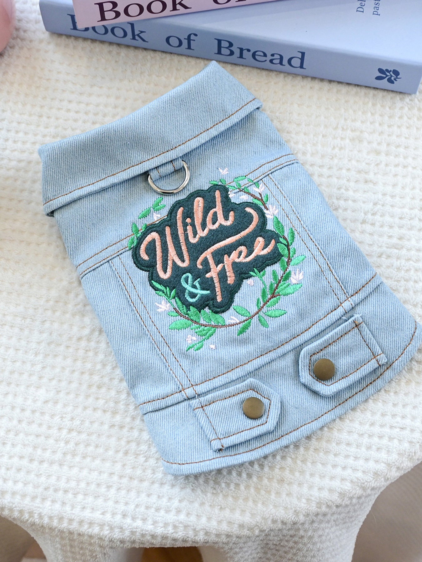 Embroidered Denim Pet Jacket – Button-Up Dog & Cat Jean Jacket with Bow – view 7