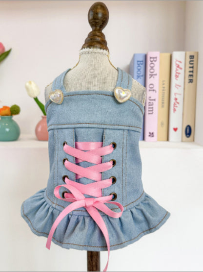 Embroidered Denim Pet Jacket – Button-Up Dog & Cat Jean Jacket with Bow – view 8