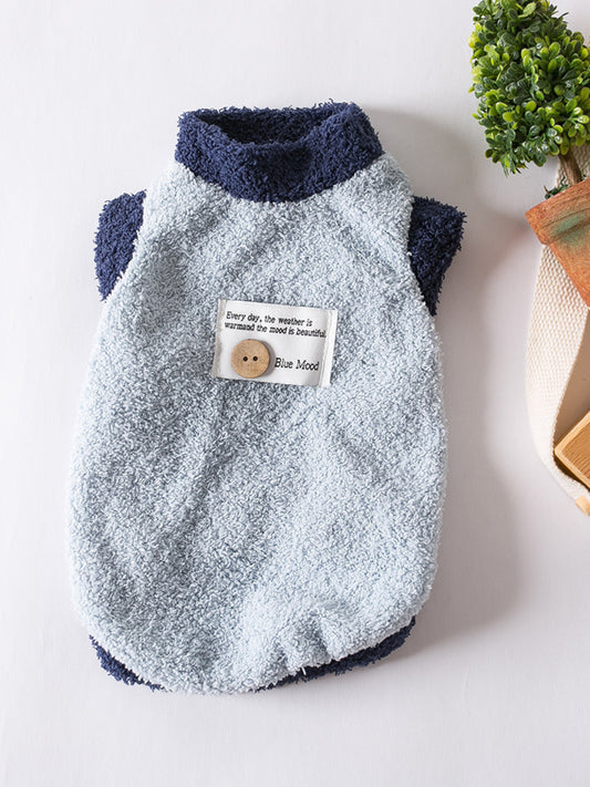 Fleece pet sweater with button detail, cozy winter knitwear for dogs and cats