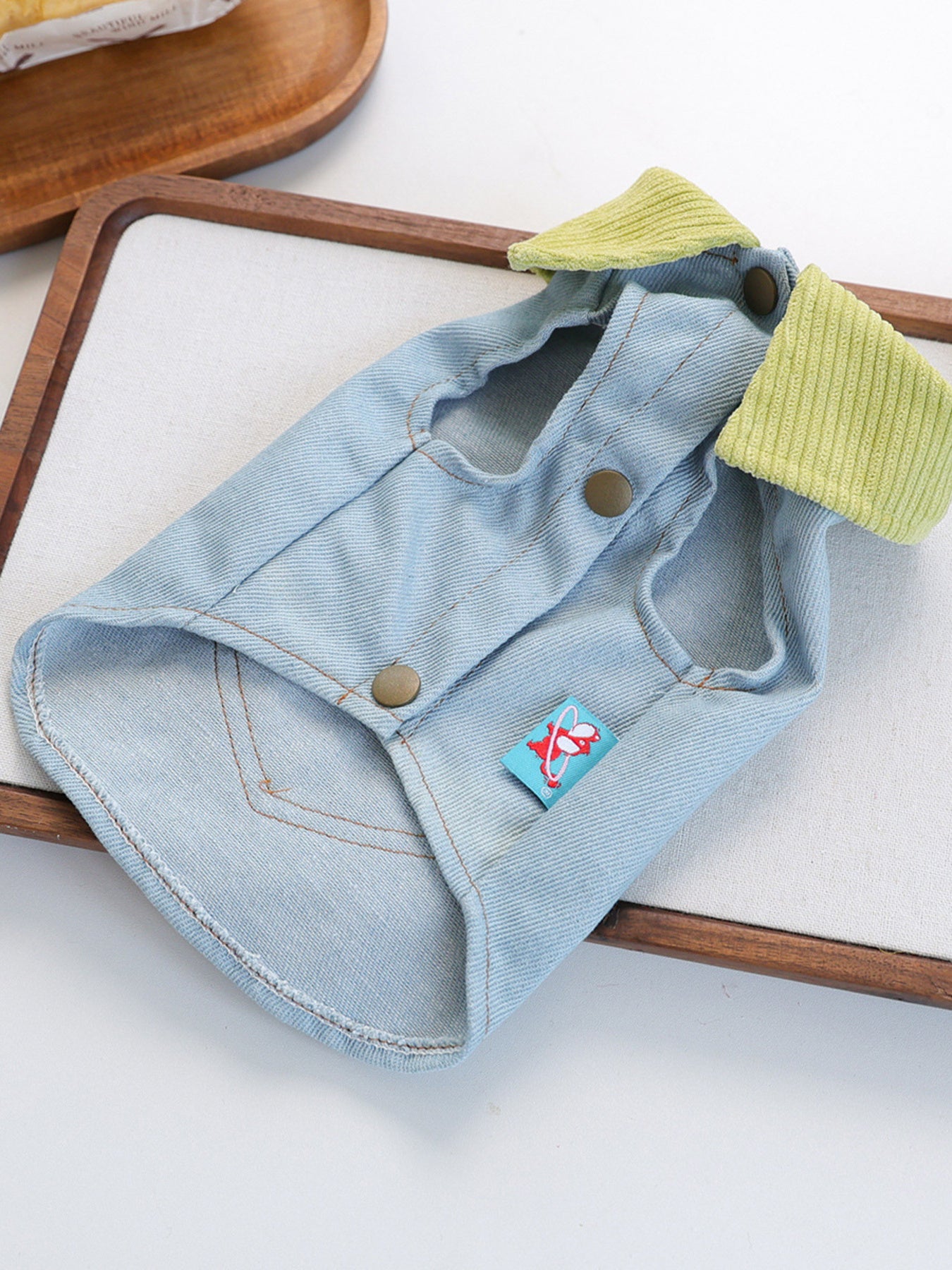 Floral Embroidered Denim-Style Pet Top – Structured Polyester Shirt with Pocket for Dogs & Cats – view 4