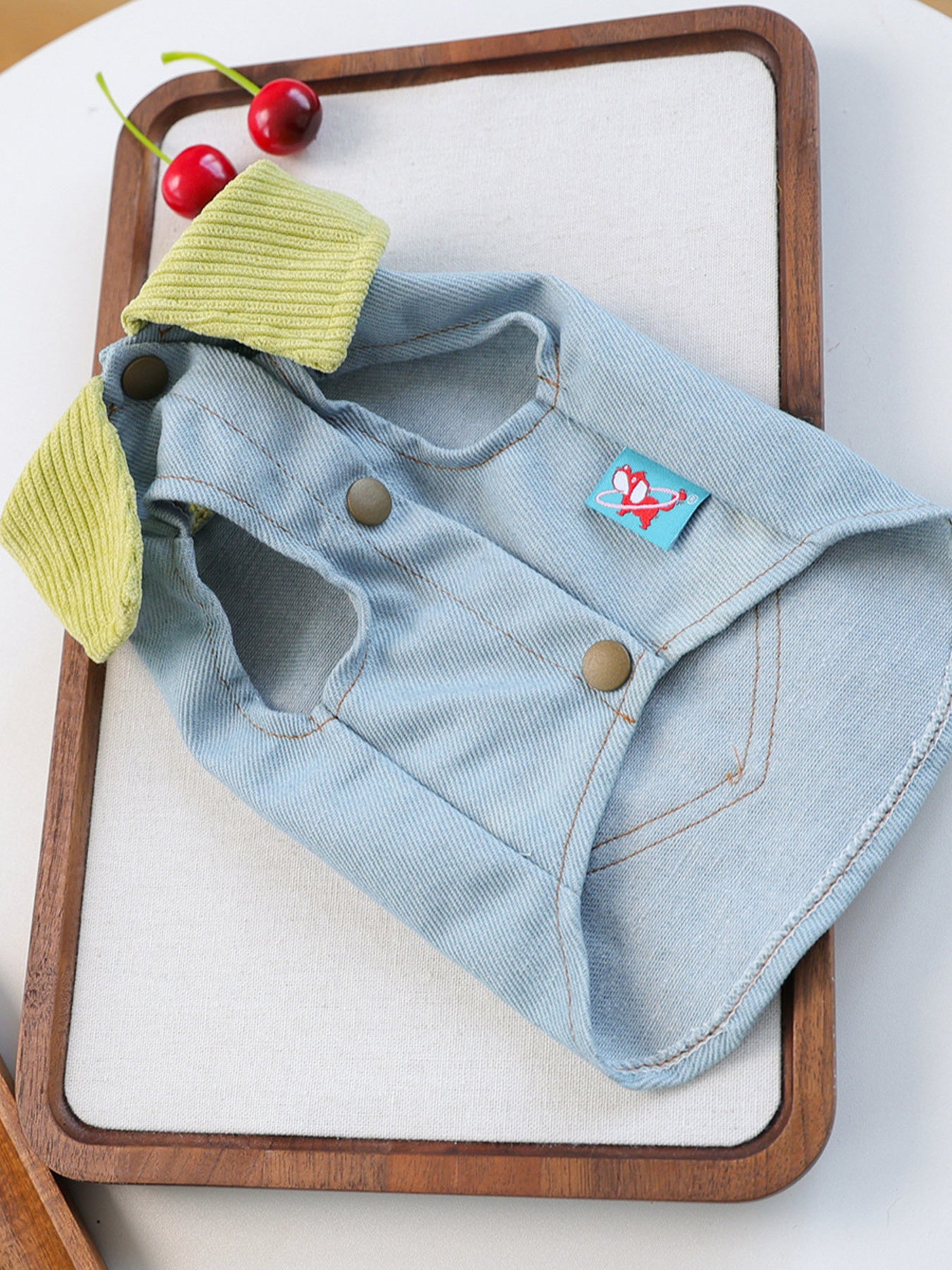 Floral Embroidered Denim-Style Pet Top – Structured Polyester Shirt with Pocket for Dogs & Cats – view 5