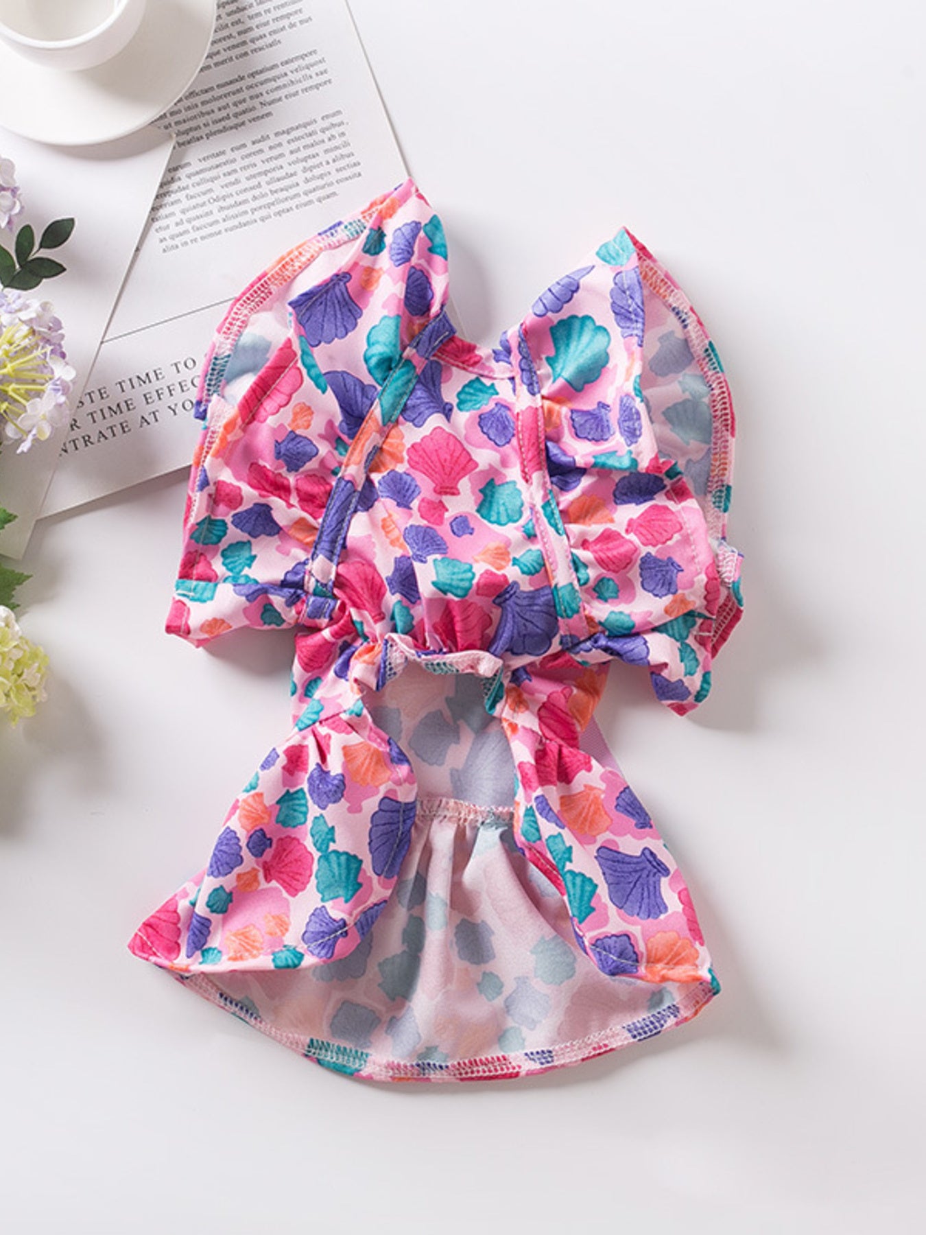 Floral Print Bow-Accent Pet Dress – Ruffled Dog & Cat Party Dress – view 2