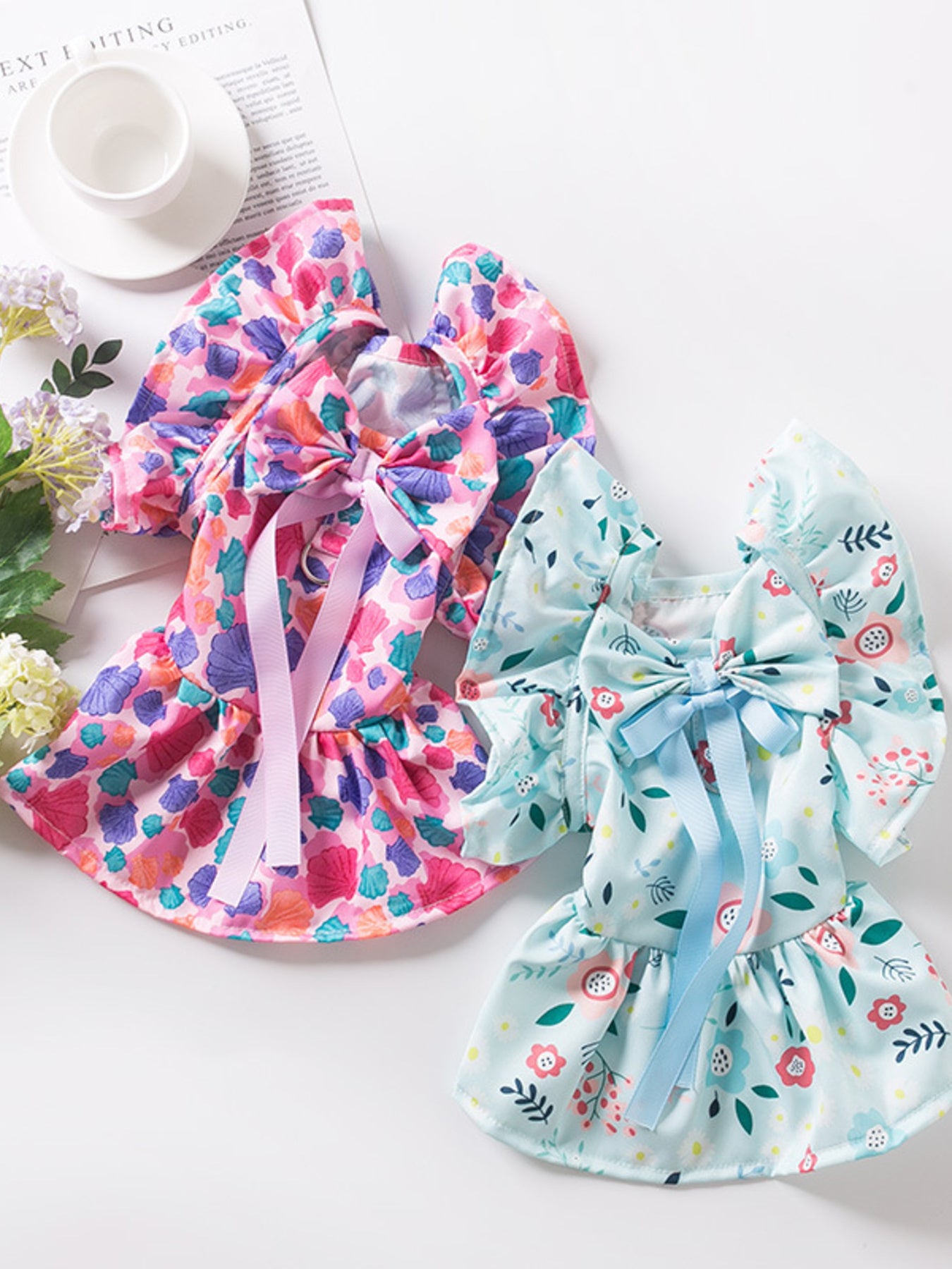 Floral Print Bow-Accent Pet Dress – Ruffled Dog & Cat Party Dress – view 4