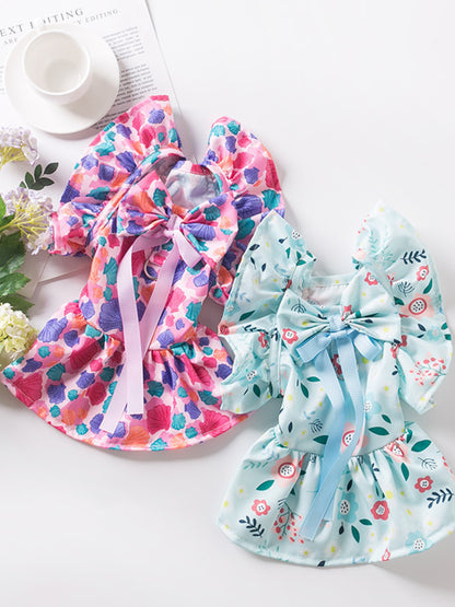 Floral Print Bow-Accent Pet Dress – Ruffled Dog & Cat Party Dress – view 4