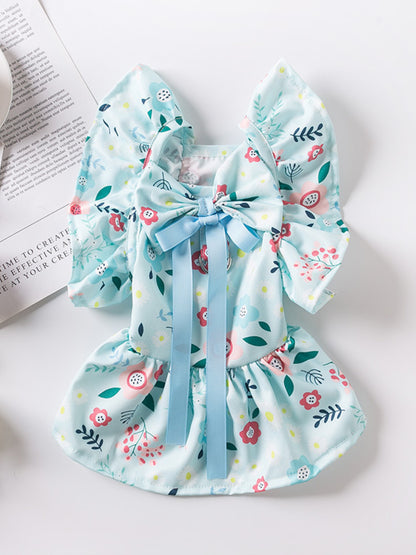 Floral Print Bow-Accent Pet Dress – Ruffled Dog & Cat Party Dress – view 5