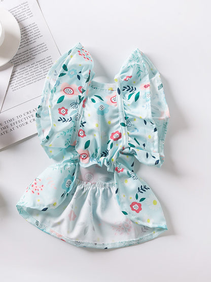 Floral Print Bow-Accent Pet Dress – Ruffled Dog & Cat Party Dress – view 6