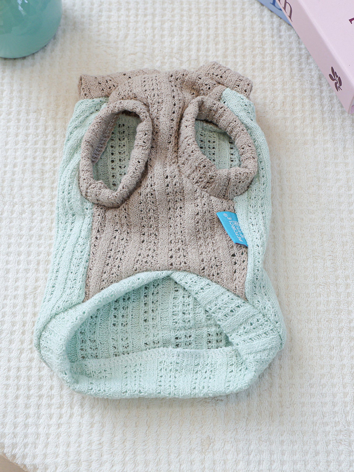 Flower Applique Knitted Pet Hoodie – Openwork Dog & Cat Hooded Sweater – view 11