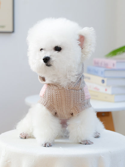 Flower Applique Knitted Pet Hoodie – Openwork Dog & Cat Hooded Sweater – view 12