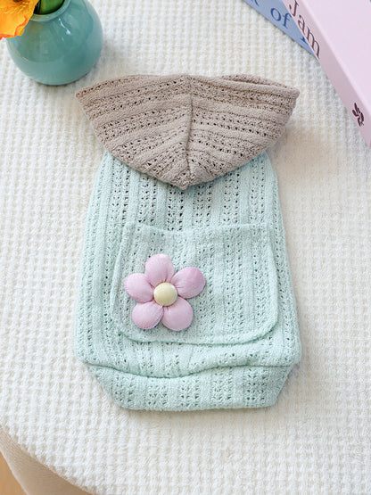 Flower Applique Knitted Pet Hoodie – Openwork Dog & Cat Hooded Sweater – view 9
