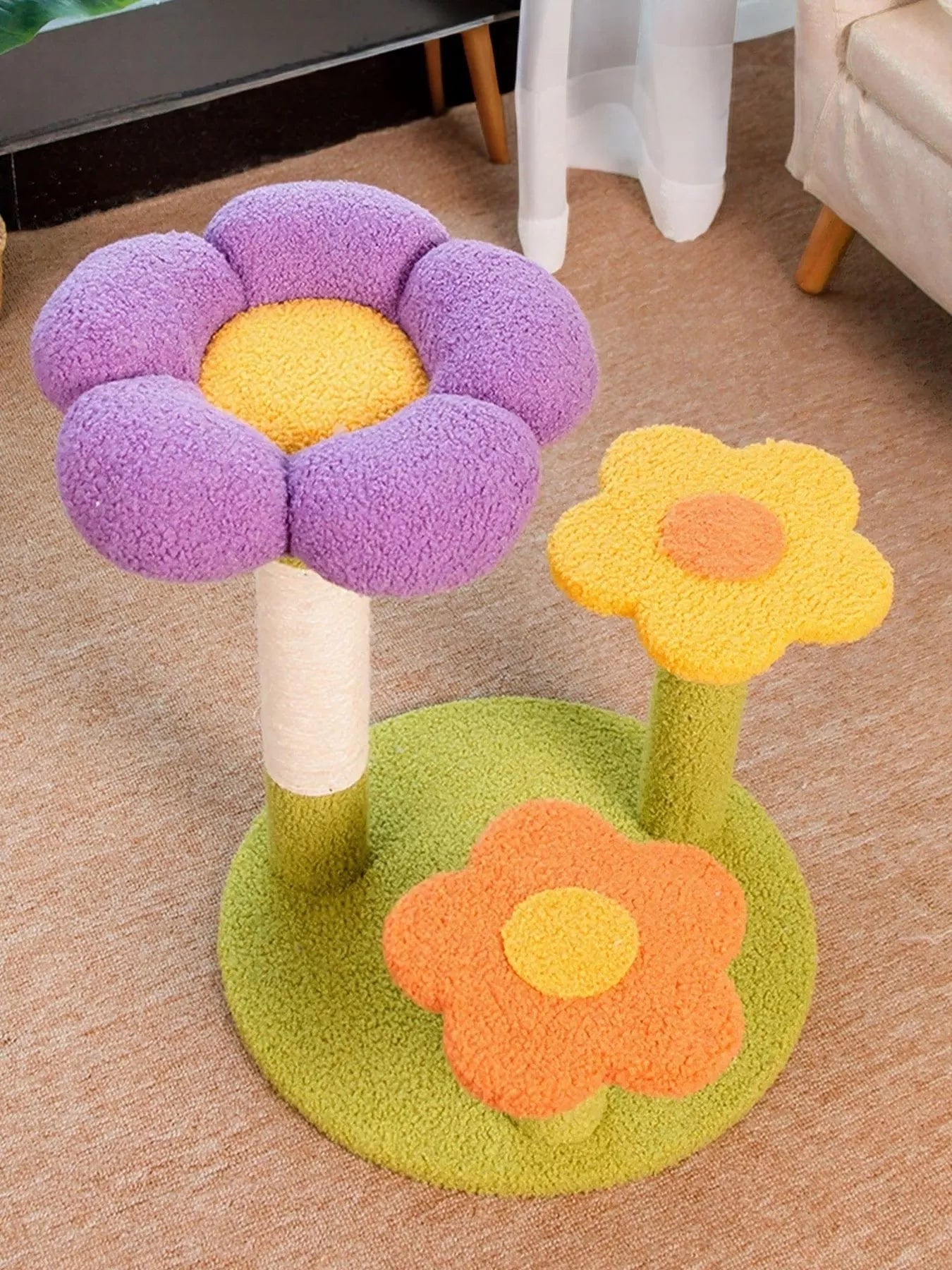 Flower Design Cat Tree with Scratching Post – Multi-Level Cat Tower, 15.7"x18.9" – view 2