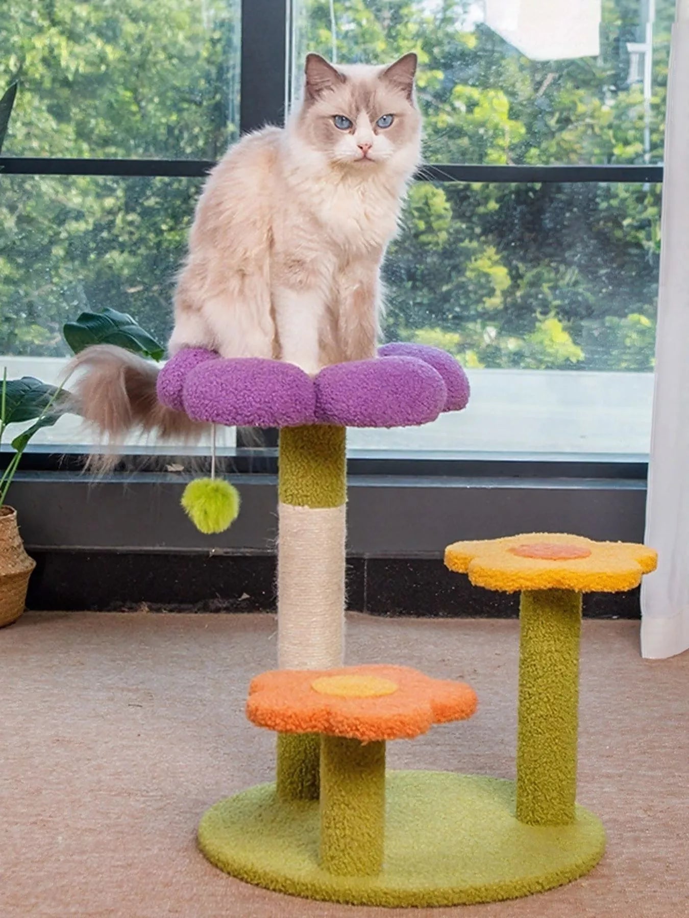 Flower Design Cat Tree with Scratching Post – Multi-Level Cat Tower, 15.7"x18.9" – view 4