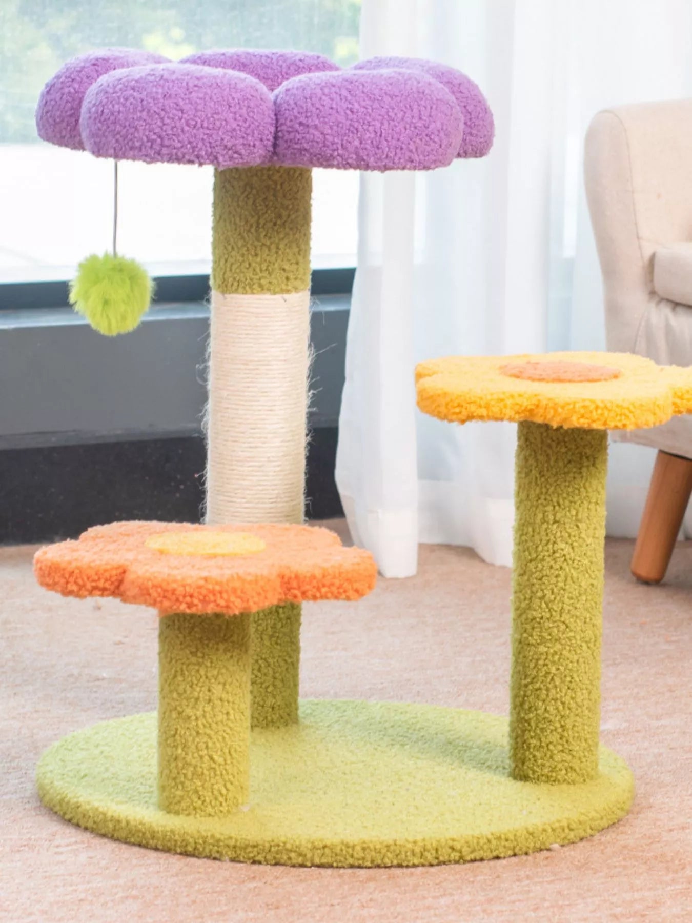 Flower Design Cat Tree with Scratching Post – Multi-Level Cat Tower, 15.7"x18.9" – view 7