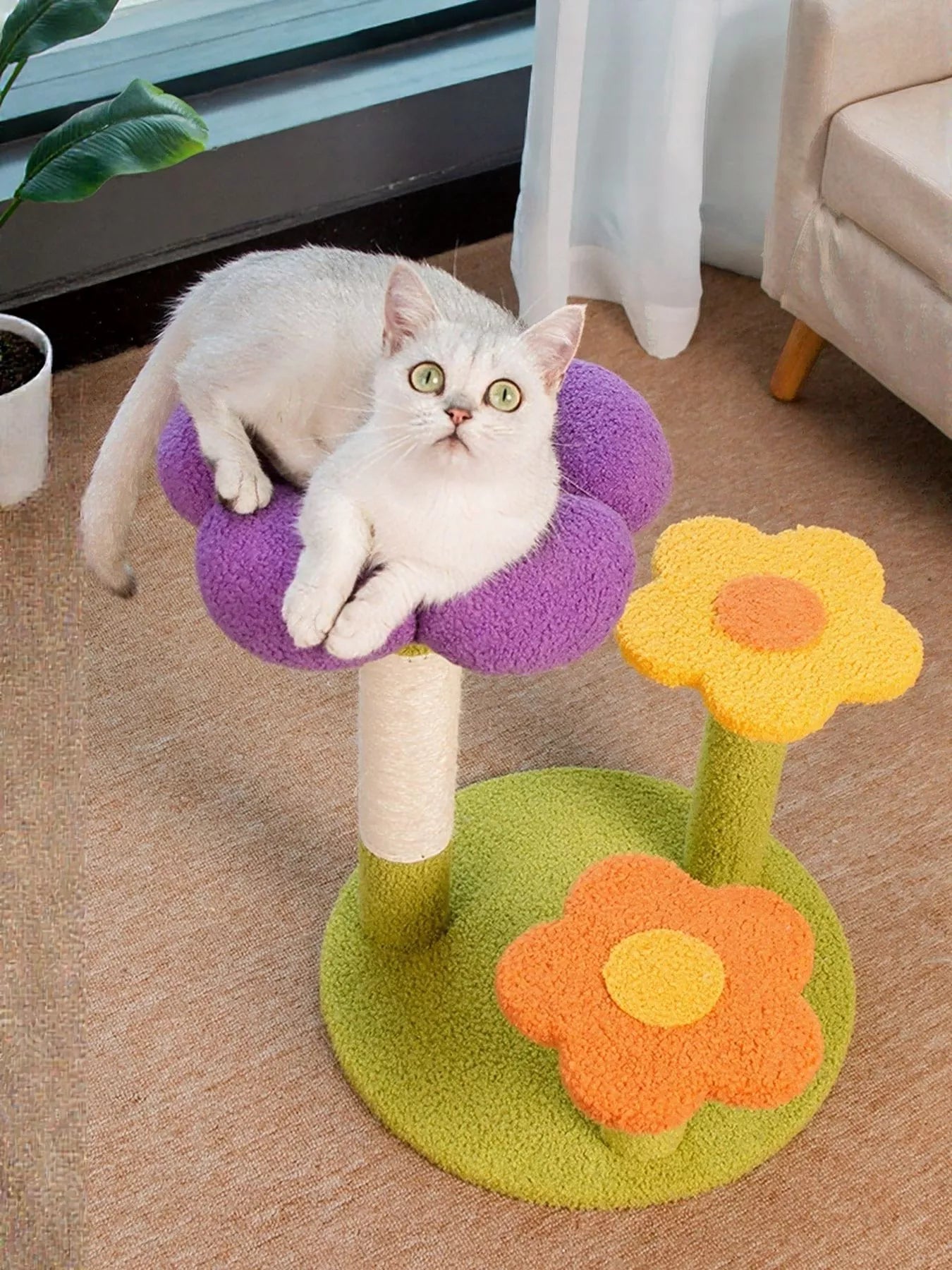 Flower design multi-level cat tree with scratching post for cats