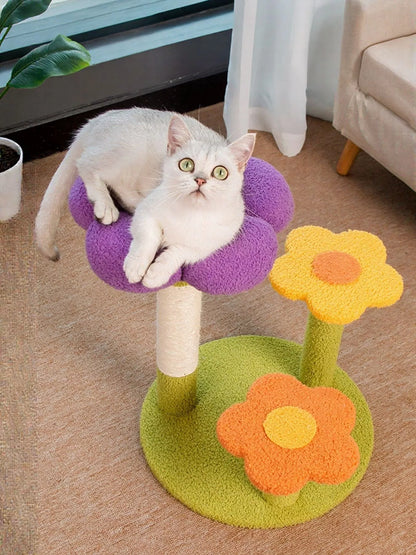 Flower design multi-level cat tree with scratching post for cats