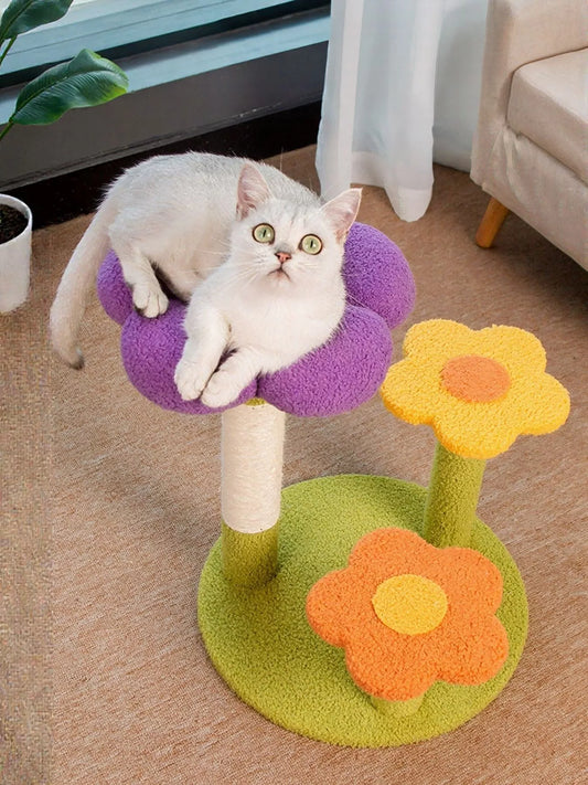 Flower design multi-level cat tree with scratching post for cats