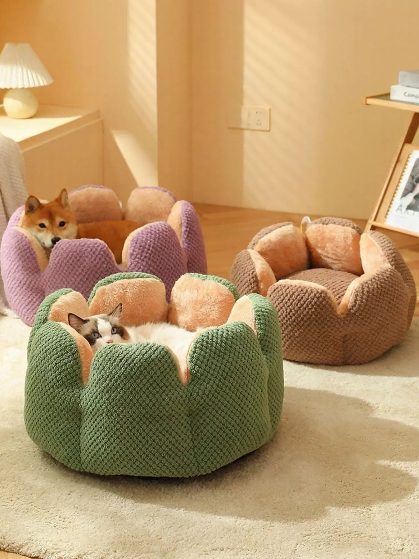 Flower Petal Plush Cozy Pet Nest – Soft Round Bed for Cats & Small Dogs, S–L – view 3
