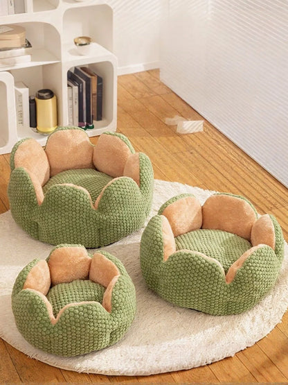 Flower Petal Plush Cozy Pet Nest – Soft Round Bed for Cats & Small Dogs, S–L – view 4