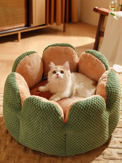 Flower petal plush cozy round pet nest bed for cats and small dogs