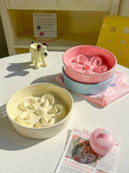 Flower-Shaped Ceramic Slow Feeder Pet Bowl – view 9