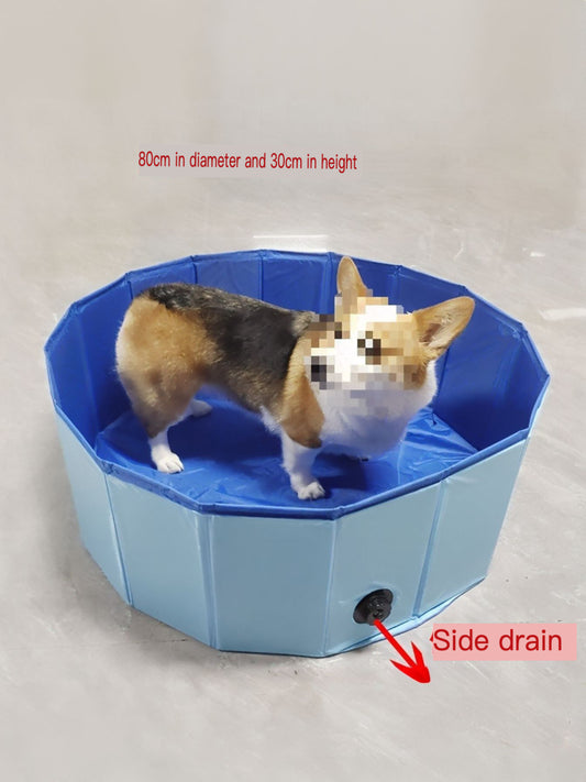 Foldable plastic pet bath pool with side drain for dogs and cats