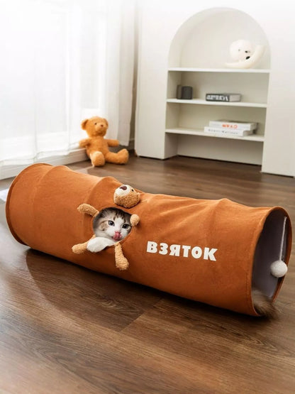 Foldable collapsible pop-up polyester cat tunnel toy for cats