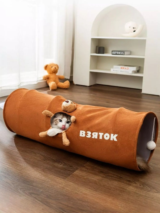 Foldable collapsible pop-up polyester cat tunnel toy for cats
