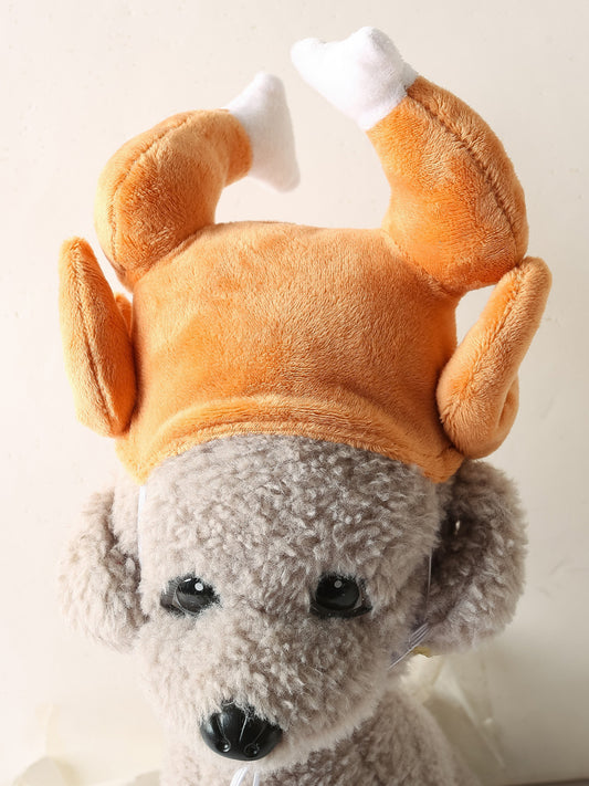 Funny turkey leg pet headwear, novelty holiday hat for dogs and cats