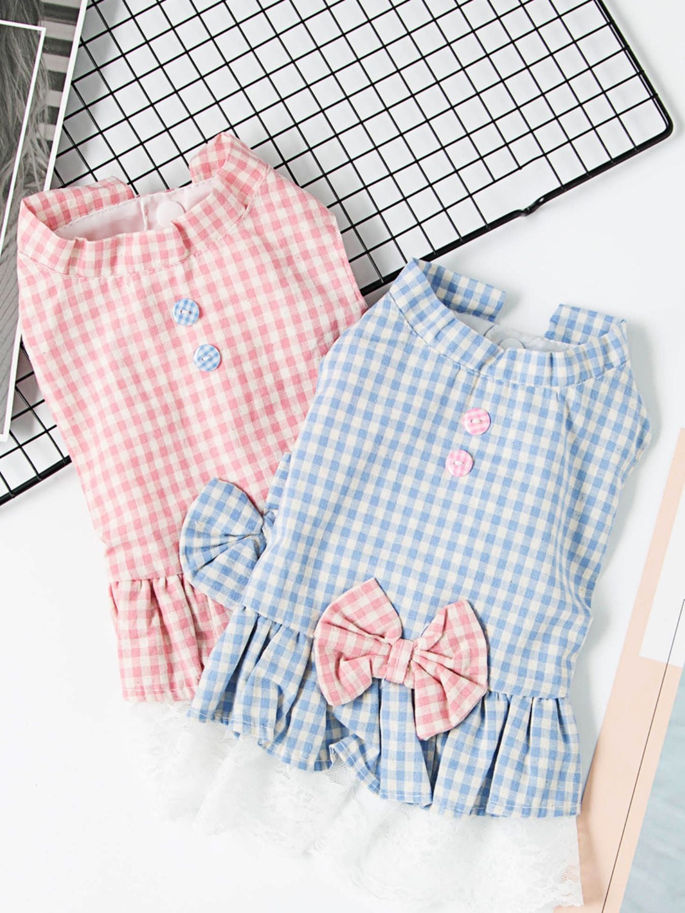 Gingham Ruffle Lace Pet Dress – Vintage-Inspired Dog & Cat Summer Dress – view 10