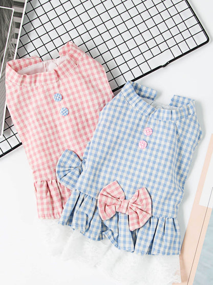 Gingham Ruffle Lace Pet Dress – Vintage-Inspired Dog & Cat Summer Dress – view 10