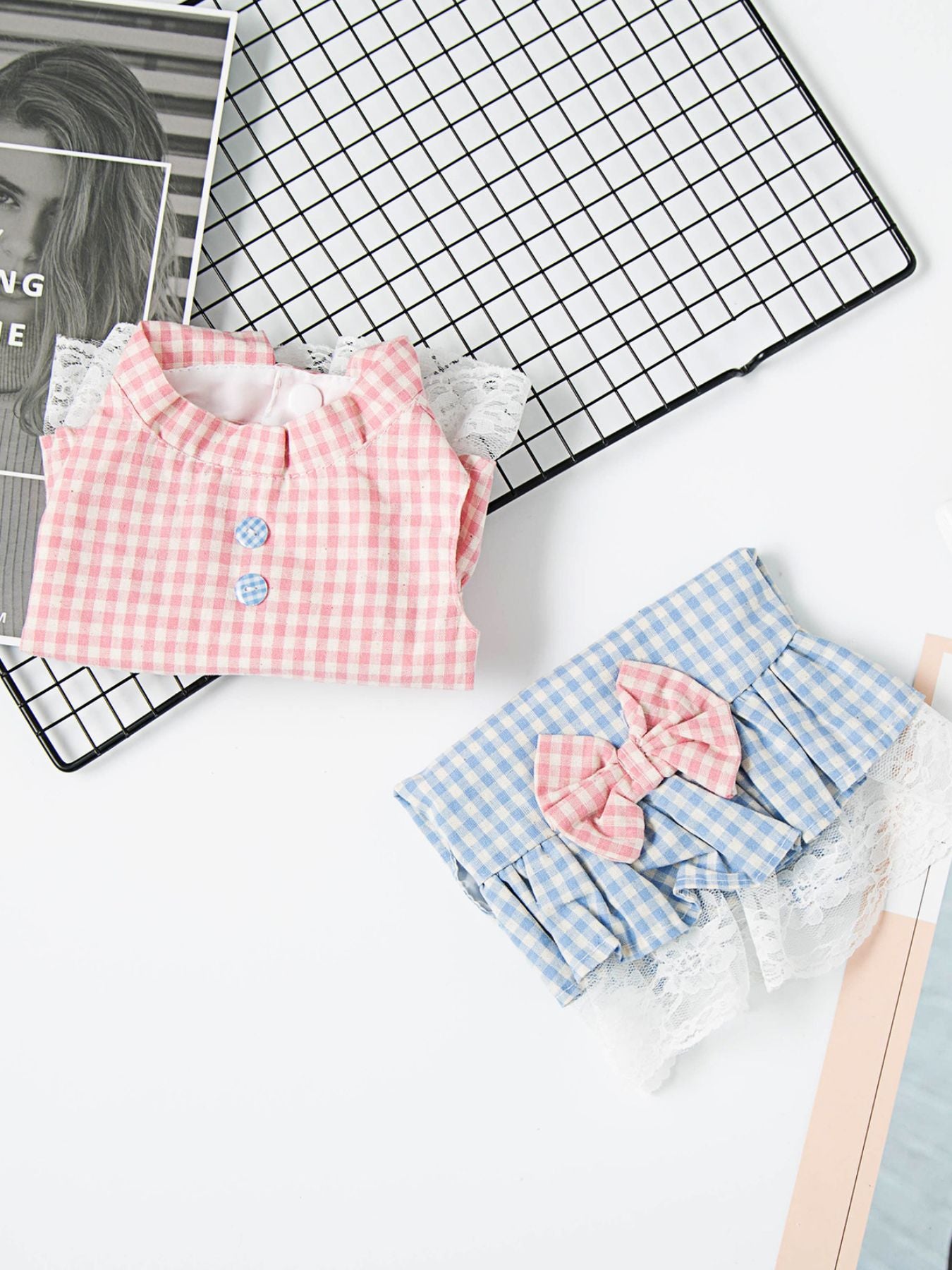 Gingham Ruffle Lace Pet Dress – Vintage-Inspired Dog & Cat Summer Dress – view 11